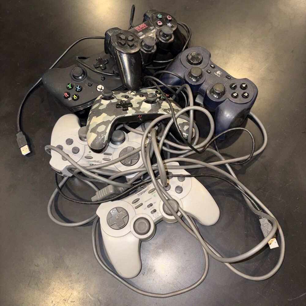 Mixed Lot of 6 Game Controllers - See Pictures Untested for Parts or Repair READ